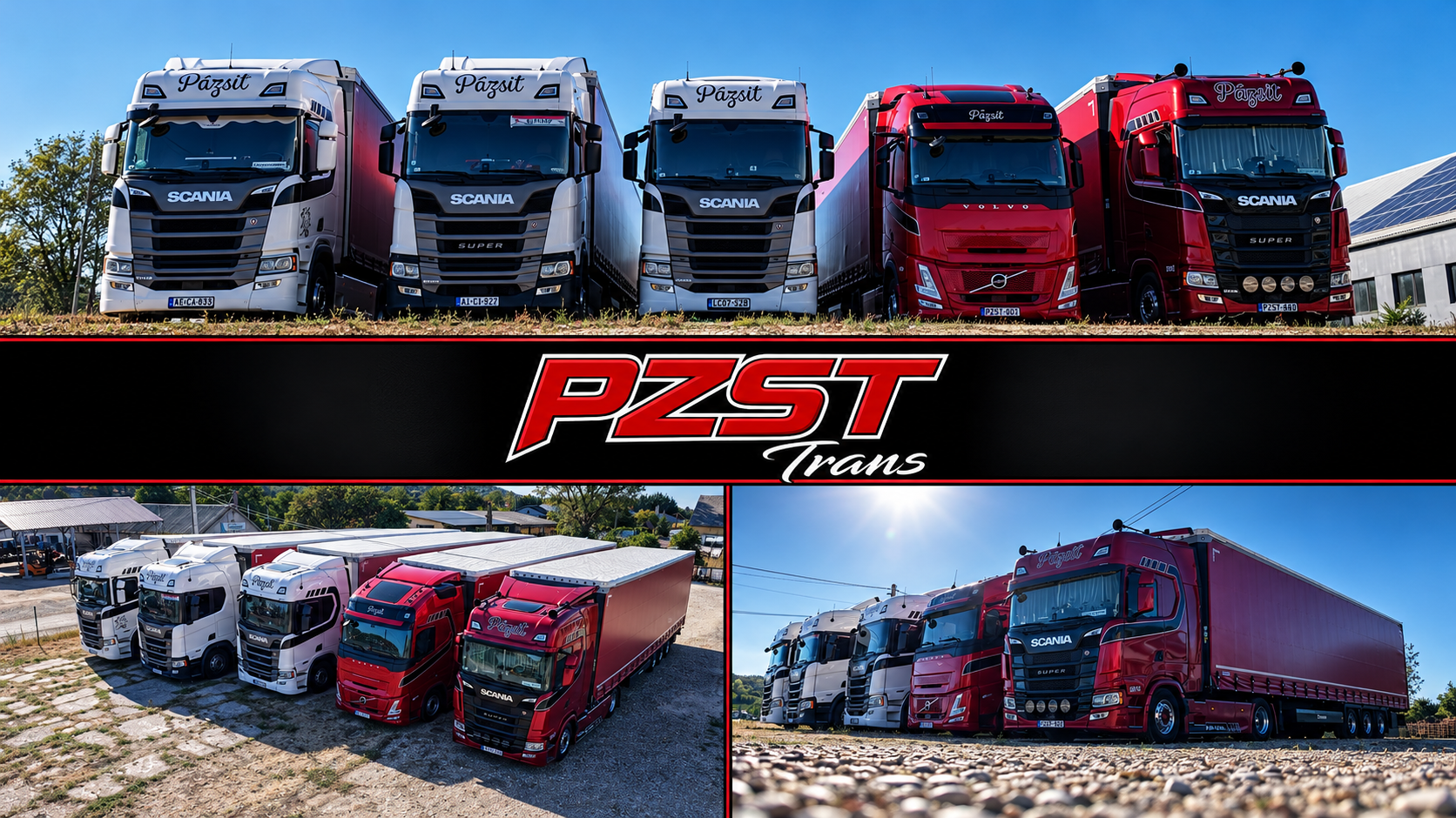 PZST Trans panorámás flottakollázs fekete és piros kerettel